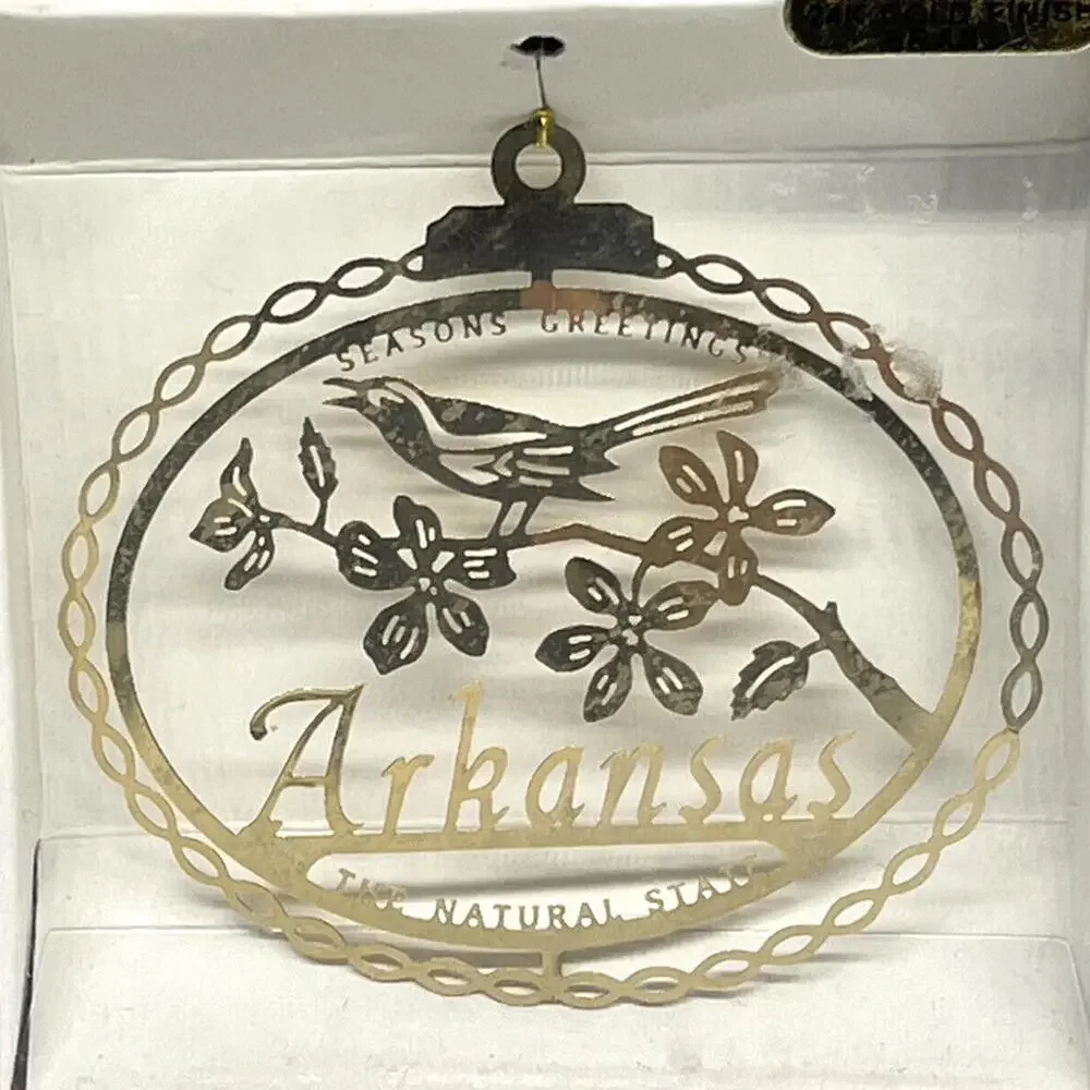 Arkansas The Natural State 24k Gold Plate‎ Brass Christmas Ornament